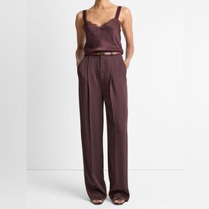 Vince pleated wide-leg high-rise woven-blend trousers
